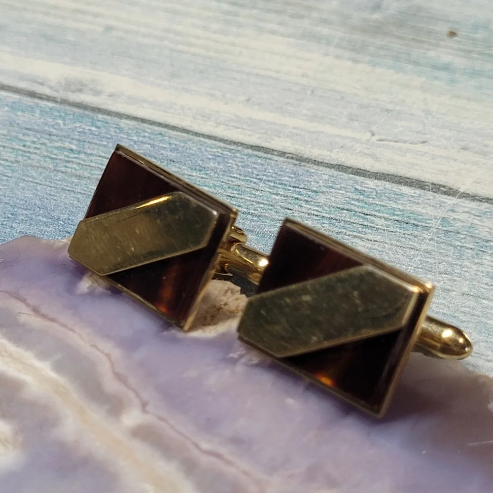 Swank Gold and Brown Cufflinks
